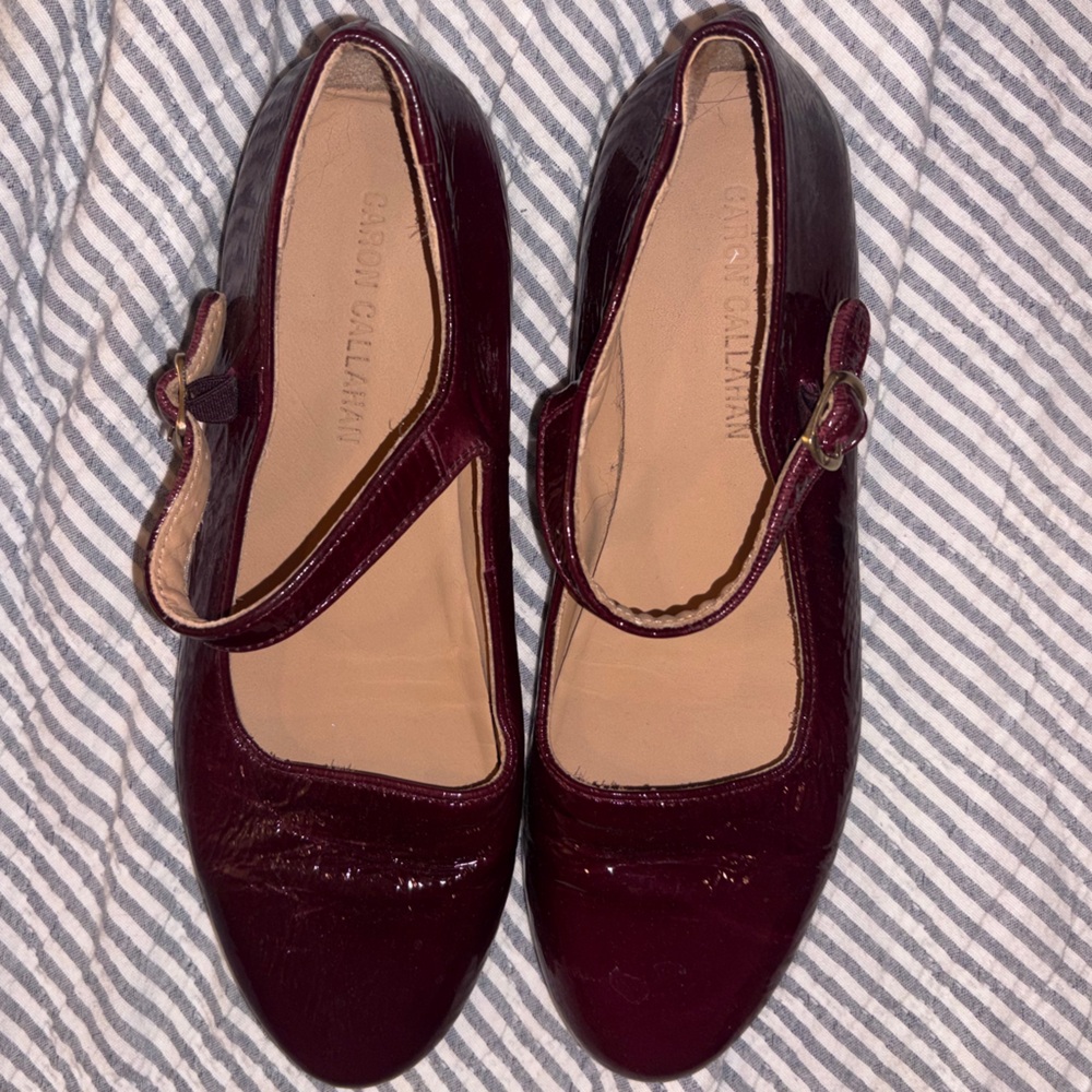 Caron Callahan Burgundy Patent Leather Mary Jane Flats